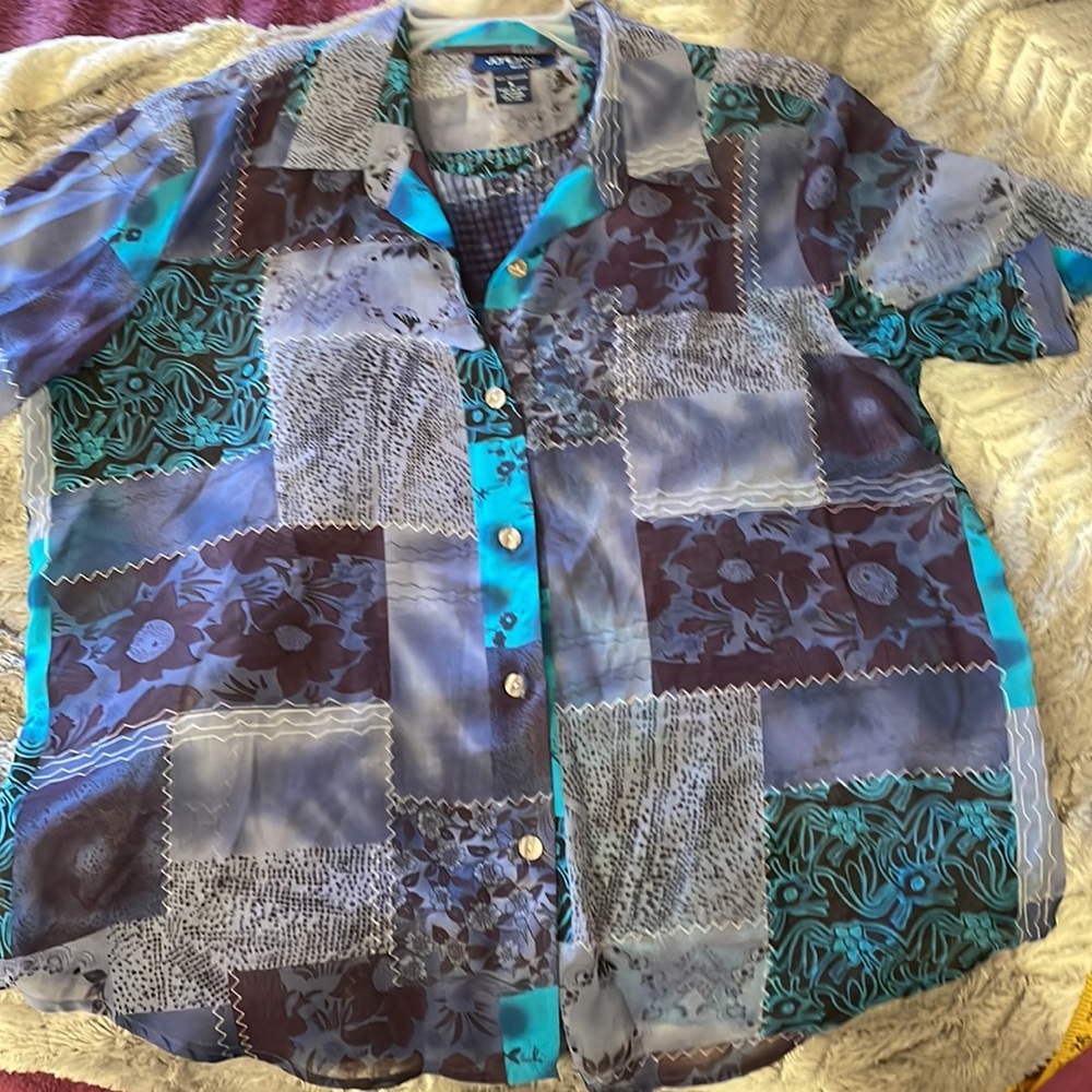 EUC Jordan Blue Label Floral Button-Down Blouse & Camisole SET in Blues, Size XL